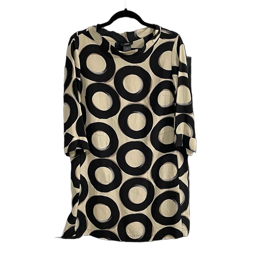 ALFANI Silk Printed Cowl Neck Midi Dress Tan Black Size 10